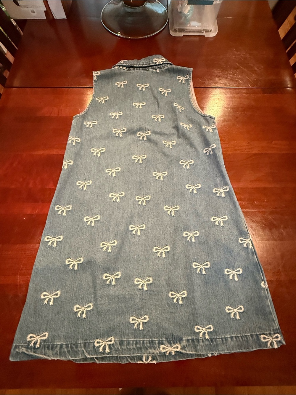 JODIFL Blue Denim Mini Dress with White Bow Embroidery - Picture 3 of 6